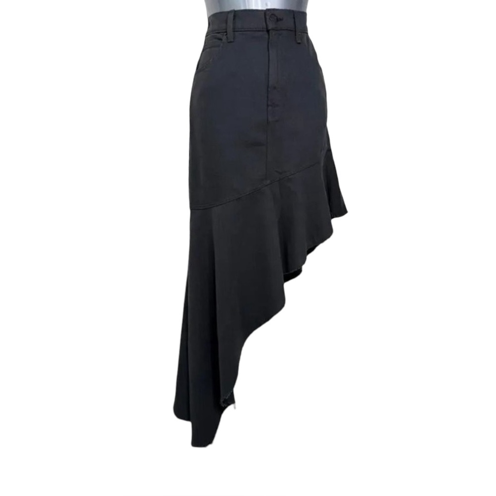 Mother Snacks Crinkle Cut Asymmetrical Denim‎ Midi Skirt Black Size 27 NWT - Picture 5 of 15